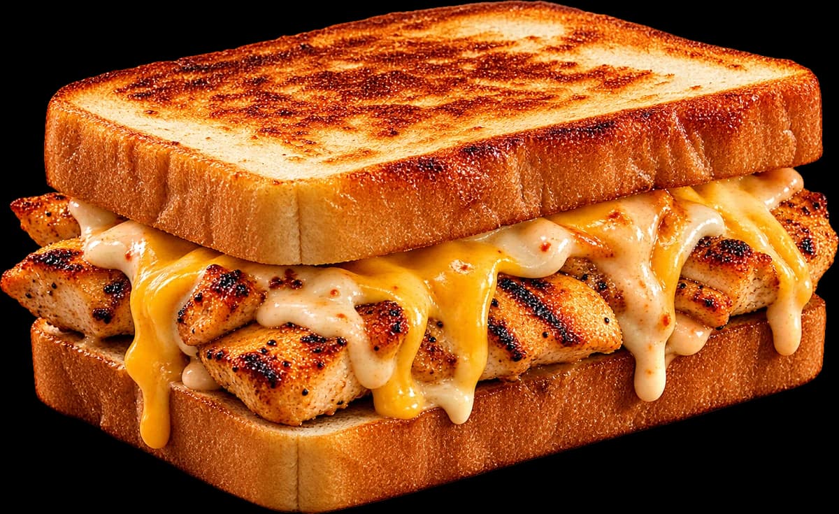 Toasted sando with char-grilled chicken and melted cheese