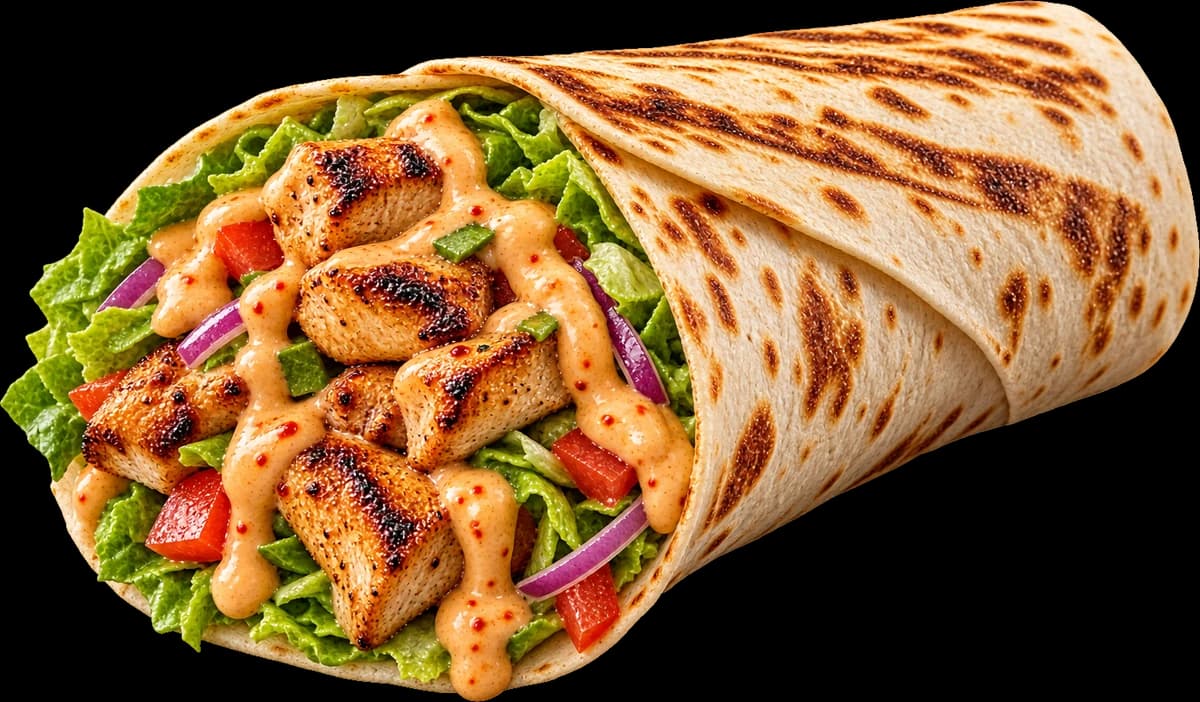 Grilled chicken wrap with lettuce and sauce